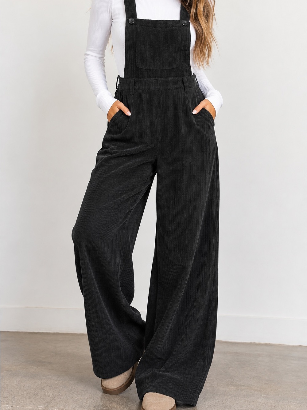 Cider Black Corduroy Wide Leg Overalls Jumpsuit Women’s Large